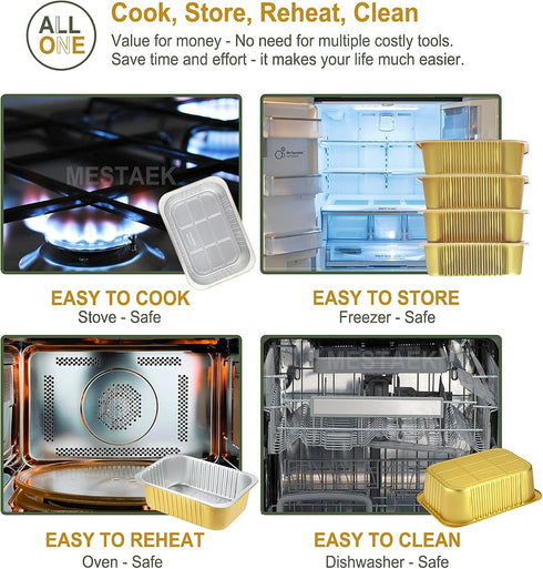 7x5 Sturdy Foil Pans + Snap-On Lids (5 Pack) | 2X Thicker Heavy Duty Reusable Foil Tins 20oz | Grill Oven Microwavable Multi-Use Pan, Pot| Disposa...
