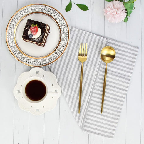 Plain Striped Cotton Linen Blended Dinner Cloth Napkins - Set of 12 (40 x 30 cm) - for Events & Home Use (Grey)...