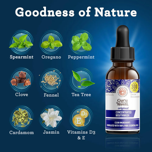 GuruNanda Concentrated Mouthwash (2 fl oz), Fluoride-Free, Mint Mouthwash with Natural Essential Oils, Supports 300 Rinses, Aids in Fresh Breath...