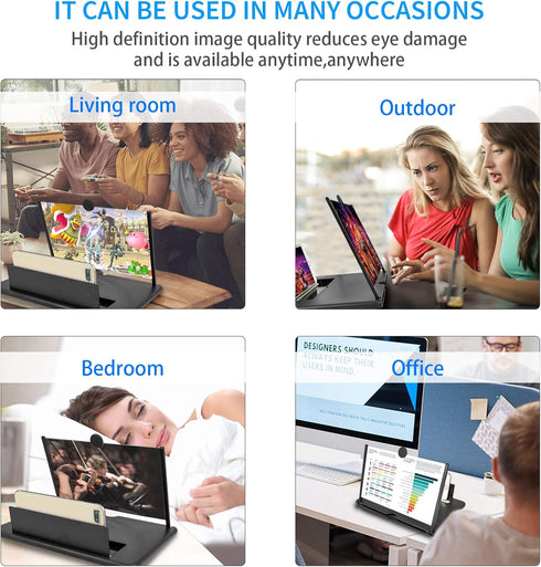 14 inch Screen Magnifier for Cell phone 3D Magnifier Screen Enlarger for Movies,Videos,Reading,Gaming-Screen Amplifie with Foldable Phone Stand Ho...