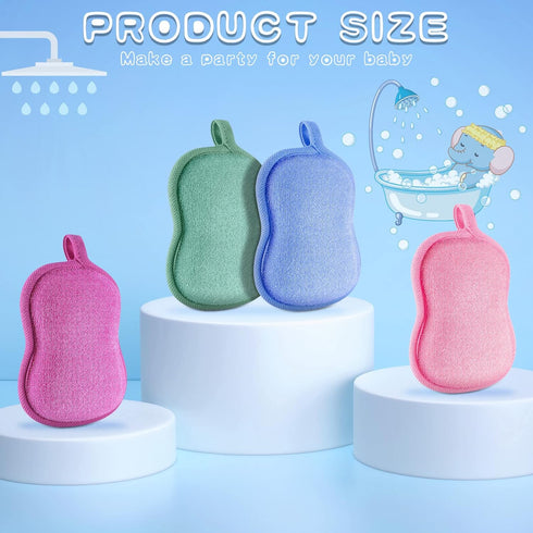 4 Pieces Baby Bath Sponge Cotton Baby Sponge Soft and Absorbent Sponge for Kids Babies Men Women (Red, Purple, Green, Blue)...