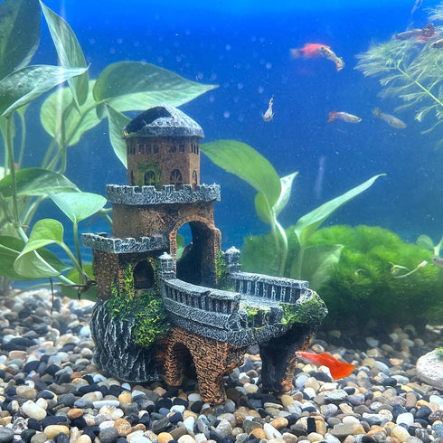 Aquarium Landscape Castle Fish Tank Ornament Creative Fish and Shrimp Dodge House Aquarium Grass Tank Landscape Decoration Ancient Architectural M...