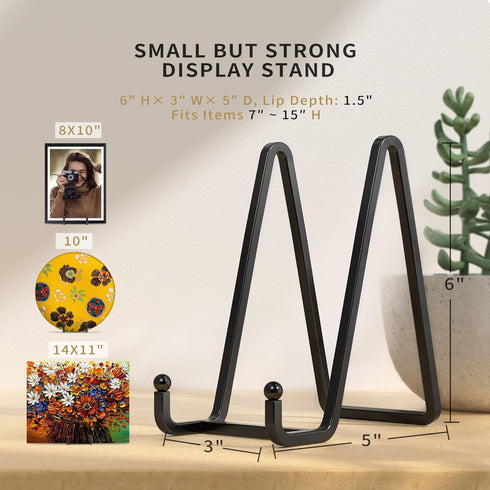 6 Inch Metal Square Picture Frame Easel Stands for Plates, Photos, Decor (Black, 2 Pack)...