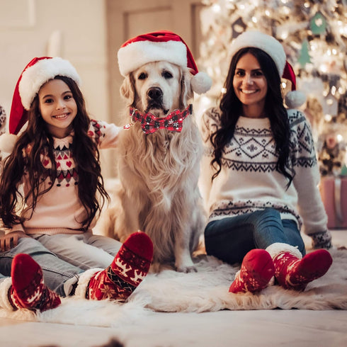 ADOGGYGO Christmas Dog Collar with Bow Tie Adjustable Dog Bowtie Collar Red Green Plaid Dog Christmas Collars for Small Medium Large Dogs Pets (X-...