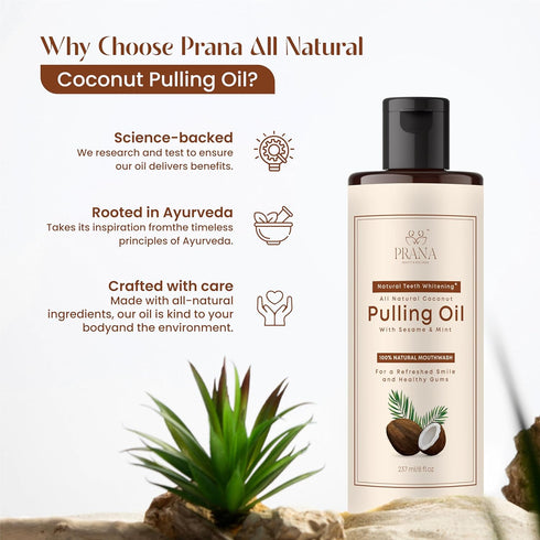 Prana Coconut Pulling Oil Mouthwash 237ml/8 fl.oz | with Tongue Scraper | Supports Healthy Gums & Fresh Breath | Ayurvedic Oil Pulling with Freshn...