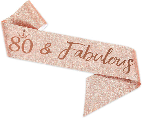 Rose Gold Birthday Tiara and Sash for Women, Fabulous 80th Birthday Party Favor...