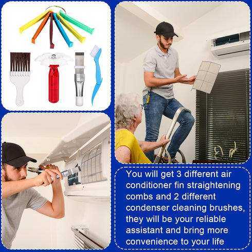 5pcs Air Conditioner Fin Cleaner Set, 3 Different AC Fin Comb Condenser Fin Straightener 2 Different Brush Condenser Air Refrigerator Fin Cleaner ...
