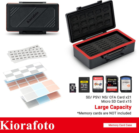 Kiorafoto 36 Slots SD MSD Memory Card Case Holder Water-Resistant Anti-Shock Storage Organizer for 21 SD SDHC SDXC Memory Cards or Switch Game Car...
