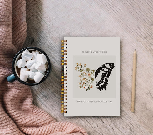 Inspirational Notebooks, Inspirational Motivational Encouraging Gifts for Women, Be Patient With Yourself Floral Butterfly Spiral Notebook 5.5x8.3...
