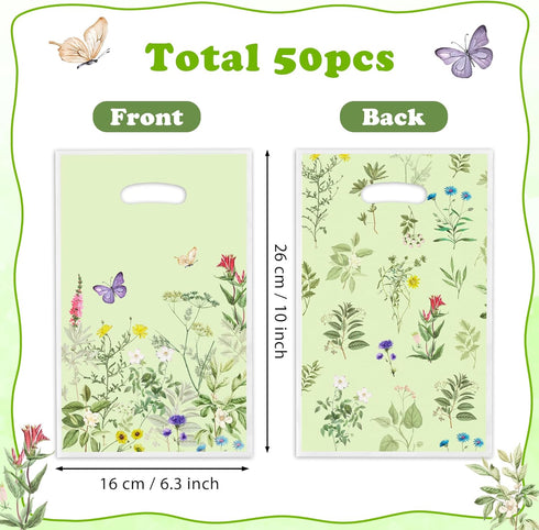Herb Flower Party Favor Bags - 50Pcs Plastic Herb Wildflowers Candy Treat Gift Bag with Handles Rustic Farmhouse Floral Snack Goodie Bags Wedding ...