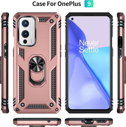 Military Grade Drop Impact for Oneplus 9 Case Oneplus 9 5G Case 360 Metal Rotating Ring Kickstand Holder Armor Heavy Duty Shockproof Case for Onep...