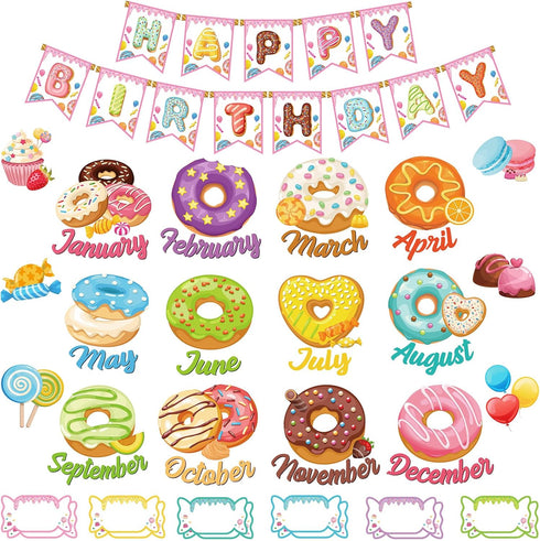 61 Pcs Happy Birthday Bulletin Board Set Donuts Theme Birthday Classroom Decorations Classroom Birthday Chart Calendars Bulletin Board Cutouts Can...