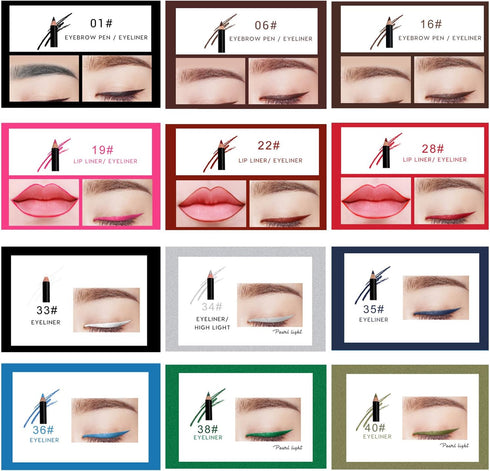 12Pcs Lot Set 12 Colors Eyeliner Pencil Waterproof Eyebrow Pencil Cosmetics with a Pencil Sharpener...