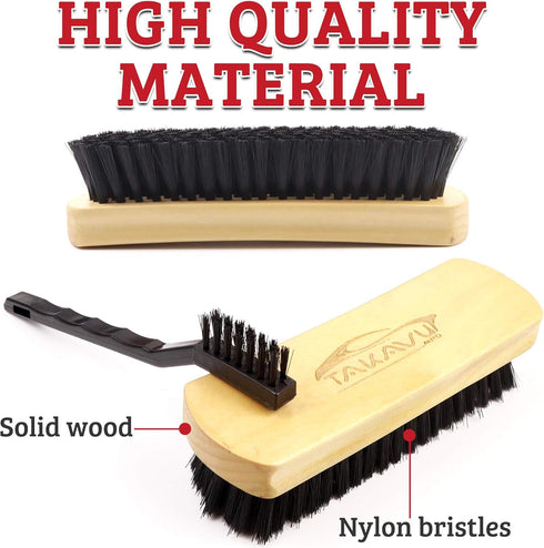 Leather & Textile Shine Brush by TAKAVU, Durable Soft Nylon Bristles, Included Detailing Cleaning Brush, Unique Concave Design Wood Handle for Car...