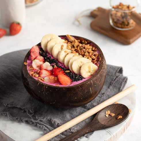 Jungle Culture 1 Coconut Bowl & Spoon with FREE eBook • Wooden Bowl • Salad Serving Bowl • Acai Smoothies Pasta Cereal Bowl • Vegan Gift Ideas • E...