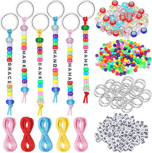 Landical 540 Pcs DIY Bead Keychain Kit Key Chain Making Crafts Adjustable Letter Beads Strings Mama Keychain Gifts Alphabet Bead Jewelry Key Ring ...