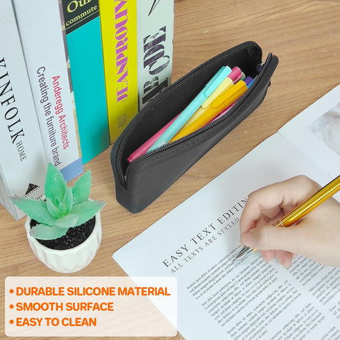 Silicone Pencil Case, Waterproof Silicone Cosmetic Bag, Pencil Bag, Multifunctional Pencil Case Aesthetic, Zipper Storage Bag (Black)...