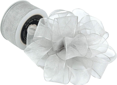 VATIN Silver Organza Wired Ribbon, 1-1/2" Silver Sheer Ribbon with Metallic Edge for Christmas Tree Decoration Gift Wrapping Wedding Crafts -25 Ya...