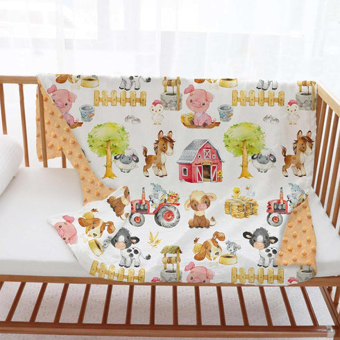 Farm Baby Blankets for Boys Girls, Soft Minky Blanket with Double Layer Dotted Backing, Newborn Travel Blanket for Toddler Nursery Crib Stroller, ...