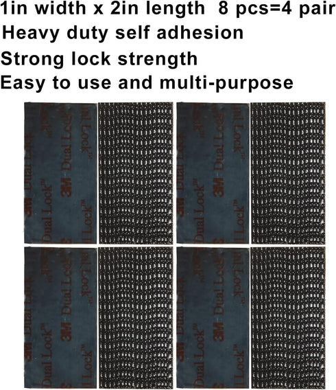 Dual Lock Fastener 1in x 2in 8pcs, Reclosable Interlocking Tape Heavy Duty EZ Pass Holder, Adhesive Hook Lock Sticky Back Mushroom Mounting Tape B...