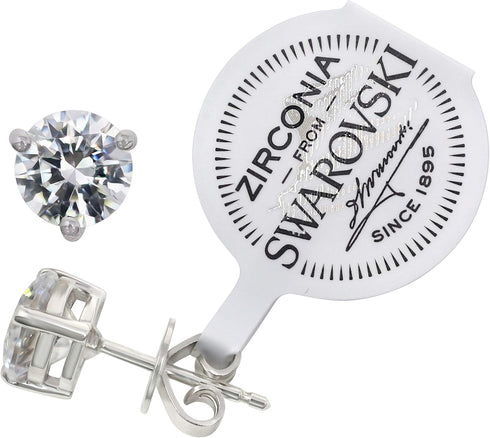 925 Sterling Silver Cubic Zirconia Stud Earrings 7 mm Round Rhodium Plated...