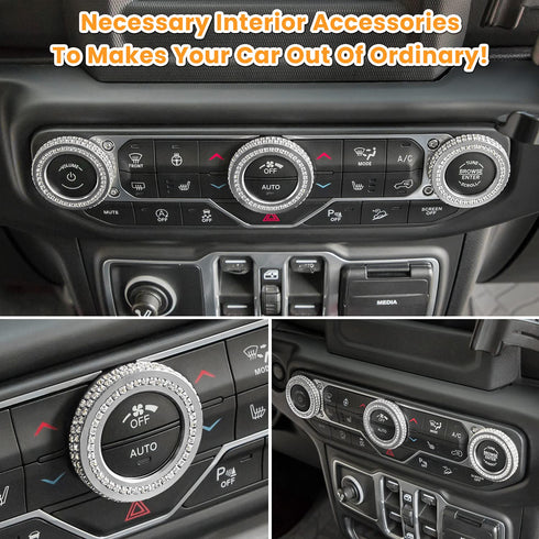 Air Conditioner Switch Knob Cover for 2018-2025 Jeep Wrangler JL JLU Gladiator JT Bling Crystal Rhinestone Button Cover Decoration Twist Ring Trim...