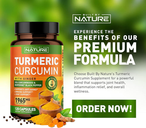 Turmeric Curcumin 1965mg with Ginger & BioPerine Black Pepper Extract - High Absorption 95% Curcuminoids for Joint & Antioxidant Support - Non-GMO...