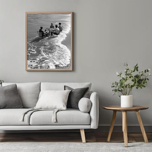 Posterizer 1 pcs-black and white photograph-women relaxing on the beach scene 3-Photography Art-Retro Art-Decor for Home & Office- unframed wall a...