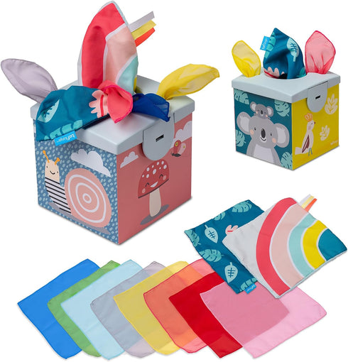 Taf Toys Sensory Crinkle Tissue Box for Toddlers. STEM Montessori Toy with Colorful Soft Scarves and Crinkling Blankies...