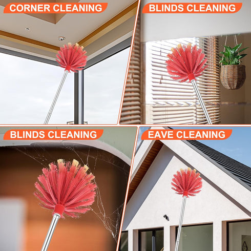 Cobweb Duster with Extension Pole, 59" Adjustable Stainless Steel Pole, Washable Duster with Medium-Stiff Bristles for Ceiling Fan, High Ceilings,...