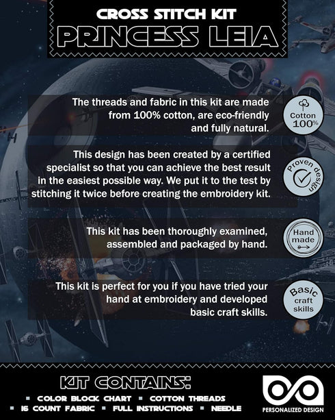 Counted Cross Stitch Kit 'SW: Princess Leia' - Hand Embroidery Bookmark with Design Pattern...