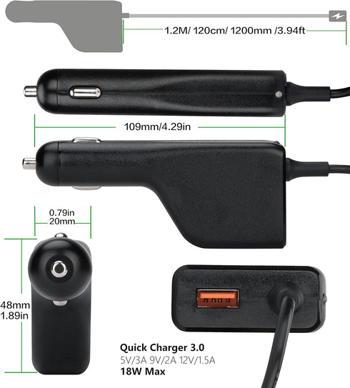 Laptop Car Charger with USB QC3.0 for HP Pavilion Compaq Presario Envy Elitebook ProBook 19V 4.74A 90W 18.5V 3.5A 65W...