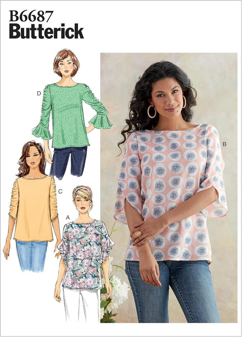 BUTTERICK B6687Z Easy Women's Ruffle Sleeve Blouse Sewing Patterns, Sizes L-XL, White...