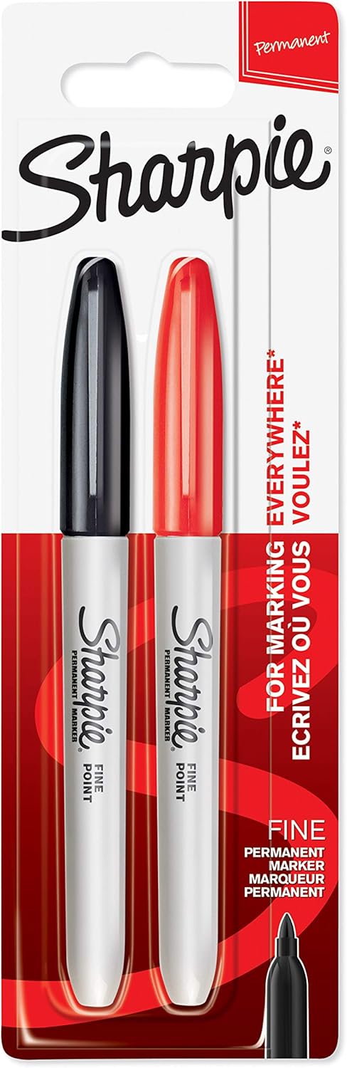 Sharpie Permanent Markers, Fine Tip, Black & Red, 2 Pack...