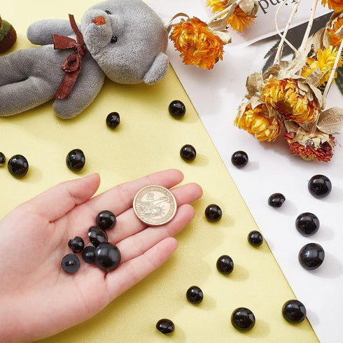 PH PandaHall 300pcs Black Crafts Eyes, 5 Sizes Animal Eyes Round Domed Buttons Black Mushroom Eyes Sewing Shank Button Solid Eyes for Crochet Pupp...