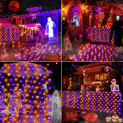 Hezbjiti Halloween Net Lights 120LED Net Lights with Battery Operated 5FT x3.3FT Mesh Light IP44 Waterproof Halloween Lights for Garden Patio Bush...