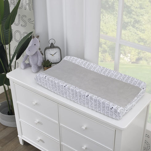 NoJo Baby-Saurus Gray and White Super Soft Word Print Changing Pad Cover...