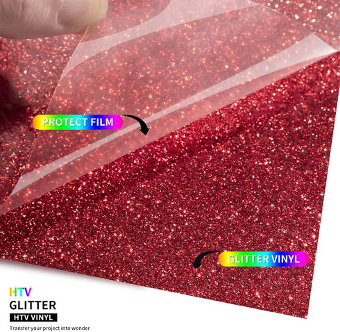 TransWonder Red Glitter HTV Glitter Heat Transfer Vinyl 12inx5ft Glitter HTV Vinyl Iron on Vinyl for Cricut T Shirts (Red)...