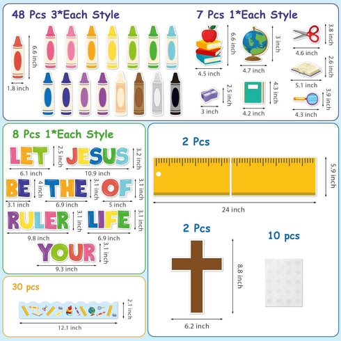 Back to School Religious Bulletin Board - 107Pcs Let Jesus Be The Ruler of Your Life Christian Bulletin Board Classroom Decoration Crayon Cutouts ...