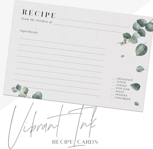 Eucalyptus Recipe Cards from Dashleigh, 48 Cards, 4x6 inches, Vintage Sage Green and Grey, Water-Resistant and Double-Sided...