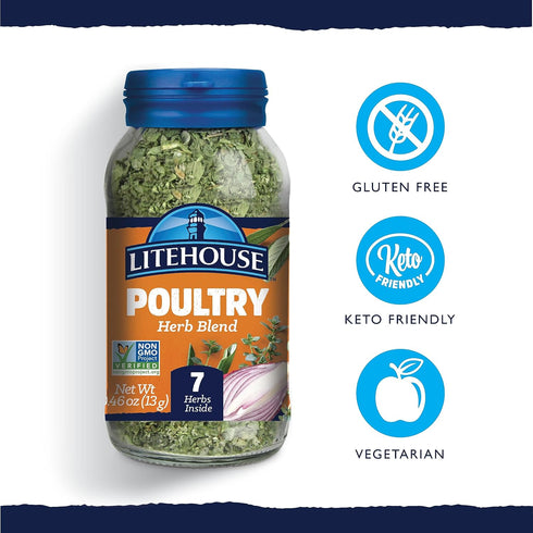Litehouse Freeze Dried Poultry Herb Blend - Substitute for Fresh Poultry Herb, Jar Contains 7 Herbs, Organic, Poultry Herb Blend Seasoning, Non-GM...