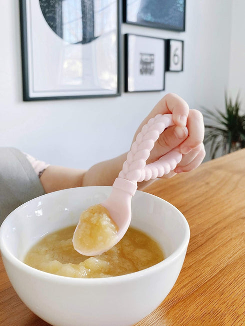 Itzy Ritzy Silicone Spoon & Fork Set; Baby Utensils Featuring a Baby Fork and Spoon with Looped, Braided Handles - Made of 100% Food Grade Silicon...