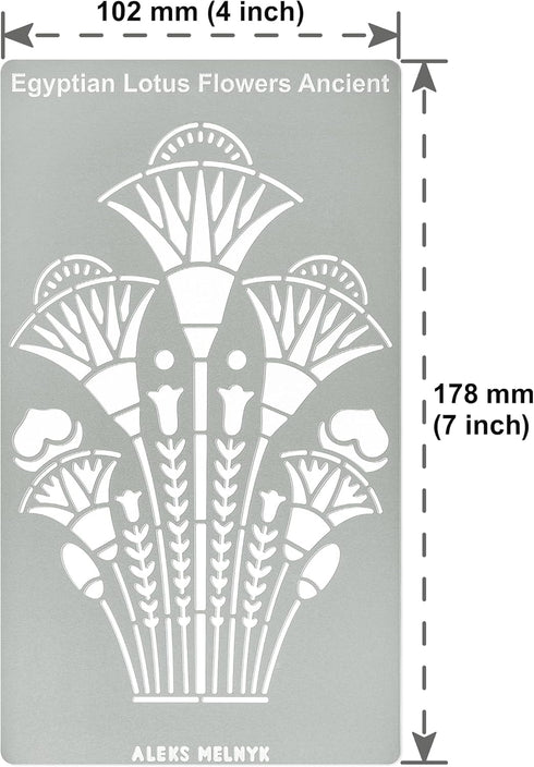 Aleks Melnyk No.459 Metal Stencil, Swirls, Egyptian Lotus Flowers Ancient, Ornament, Patterns, Small Stencil, 1 PC, Template for Wood Burning, Eng...