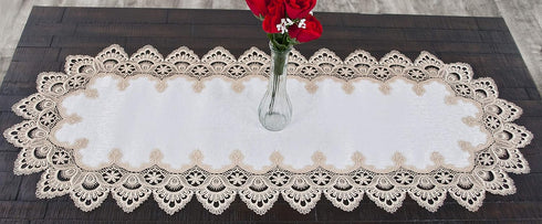 Gold European Lace, Antique Jacquard Fabric, Table Runner, Dresser Scarf, Coffee Table Runner (16Wx44L)...