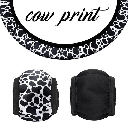 Tallew 7 Pieces Cow Print Car Accessories Set Include Steering Wheel Cover License Plate Frame with Screws Cup Holders Keyring Bracelet Handbrake ...