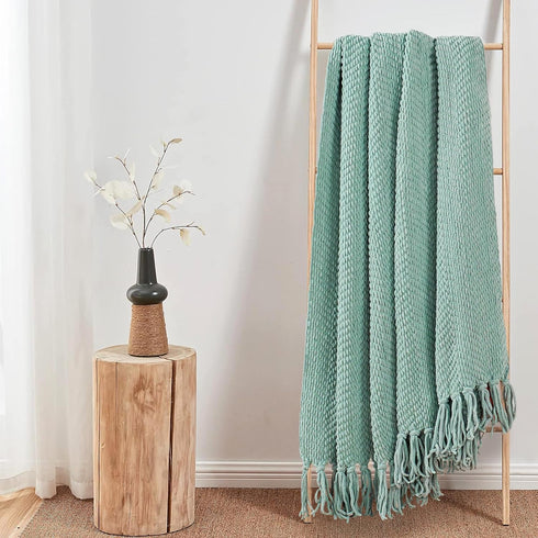 Home Soft Things Throw Blanket Knitted Tweed Throw 50'' x 60'', Silver Blue, Super Soft Cozy Warm Comfortable Breathable Throw for Living Room Cha...