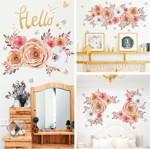 Paper Flowers Decorations for Wall, Large 3D Artificial Fake Flower Wall Decor Baby Girl Boy Nursery Room, Bridal Shower, Wedding Centerpiece, Par...