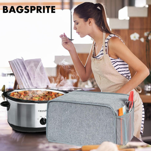 BAGSPRITE Slow Cooker Cover For Crock Pot and Hamilton Beach 6-8 qt Slow Cooker, Oval Crokpot Cover Dust Cover, Appliance covers Grey...