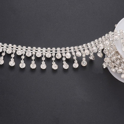 Jerler Rhinestone Tassel Fringe Trim Crystal Close Chain Applique for Sewing Crafts Ideal Wedding Party Clothing DIY Decoration, 1 Yard 0.87" W...