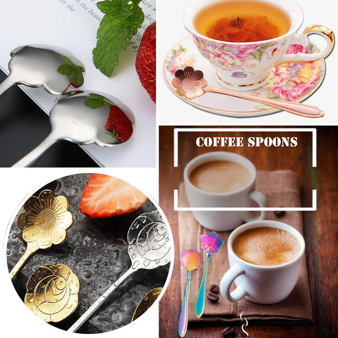 16 Pieces Tea Spoon Coffee Teaspoon Set, PBIEHSR Stainless Steel Flower Spoons for Stirring Drink Mixing Milkshake Jam...